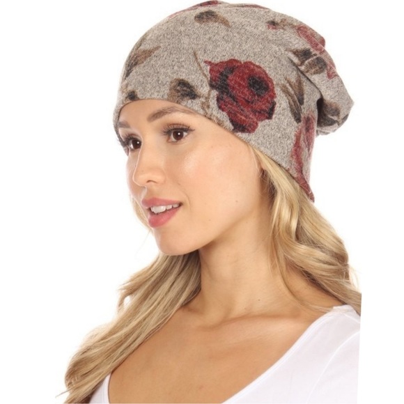 Chris & Carol Accessories - New Gorgeous Versatile Brushed Floral Print Beanie Hat/Ponytail Beanie/Headband